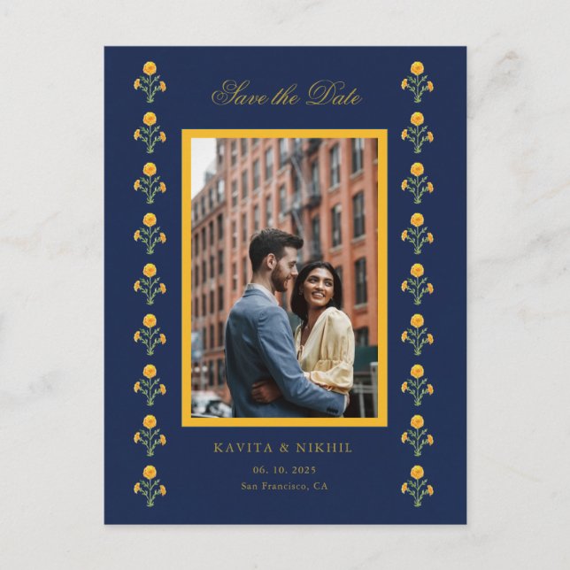 Cartão Postal De Anúncio Margarida em aquarela  Foto Salvar a data  (Frente)