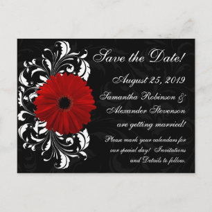 Cartão Postal De Anúncio Margarida Gerbera Vermelho+Preto+Branco Salvar a D