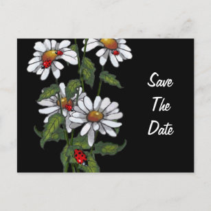 Cartão Postal De Anúncio Margaridas com joaninhas: Flores: Salvar a data
