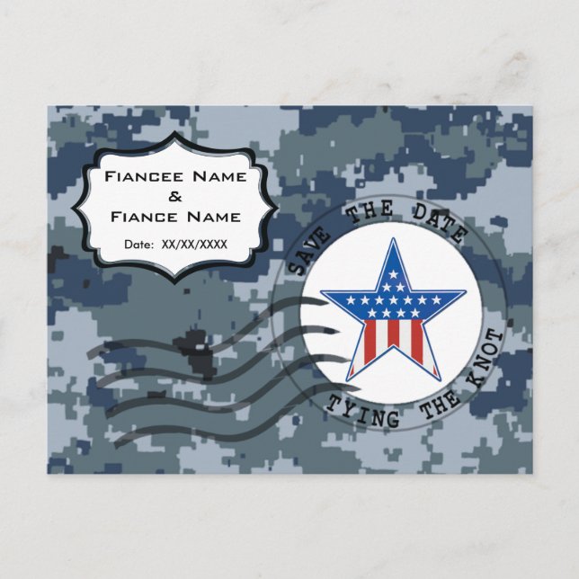 Cartão Postal De Anúncio Marinha dos EUA Salve a Data e Estrela (Frente)