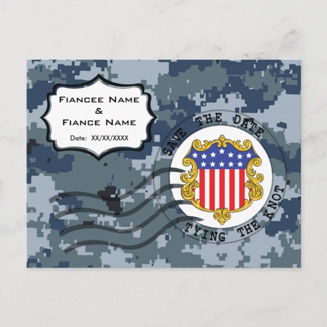 Cartão Postal De Anúncio Marinha dos EUA Save the Date e Bandeira (Frente)