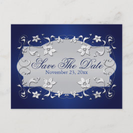 Cartão Postal De Anúncio Marinha, Floral Prateado, Corações Cartão de Anúnc