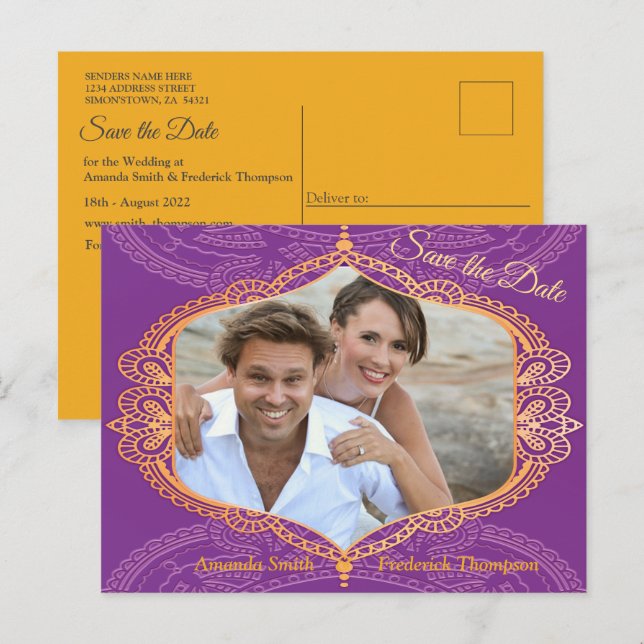 Cartão Postal De Anúncio Marinho Azul e/ou Violeta com Dourado Mandalas Ann (Frente/Verso)