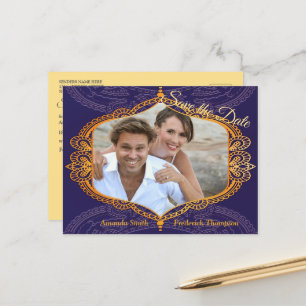 Cartão Postal De Anúncio Marinho Azul e/ou Violeta com Mandalas Douradas