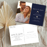 Cartão Postal De Anúncio Marinho Azul Foto Orçamento Casamento Salvar Data<br><div class="desc">Convide seus entes queridos para o seu dia especial com esta foto marinho azul moderna, salve o cartão postal da data. Apresentando uma design contemporânea, chique, este cartão postal é a maneira perfeita de anunciar seu próximo casamento e pedir à família e aos amigos que reservem sua data de casamento....</div>