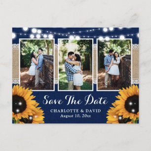 Cartão Postal De Anúncio Marinho Azul Girassol Foto De Casamento Salvar A D
