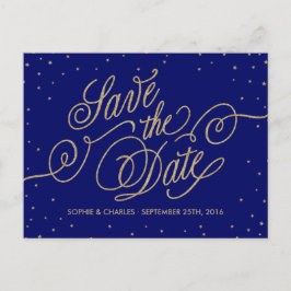 Cartão Postal De Anúncio Marinho Chic Azul e Douradas Estrelas Salvem o Car
