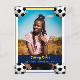 Cartão Postal De Anúncio Marinho de futebol e graduação Dourada