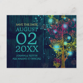 Cartão Postal De Anúncio Marinho de Madeira Casamento Azul Salvar Data