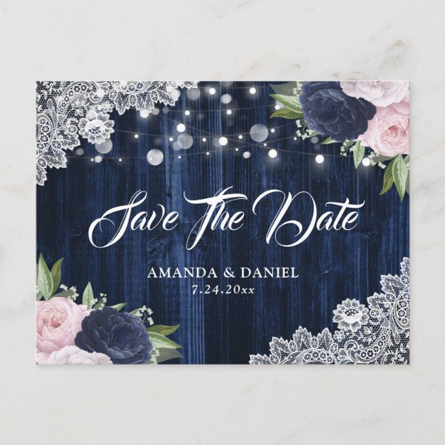 Cartão Postal De Anúncio Marinho Elegante Azul Blush Salva O Cartão-Postal  (Frente)