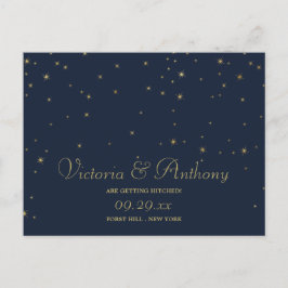 Cartão Postal De Anúncio Marinho Elegante e Estrelas de queda Douradas Salv