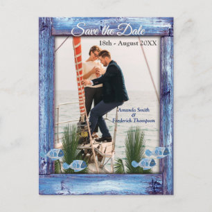 Cartão Postal De Anúncio Marinho - Madeira texturizada azul e peixes Salvem