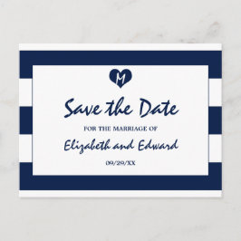 Cartão Postal De Anúncio Marinho moderno e casamento branco salvem a data