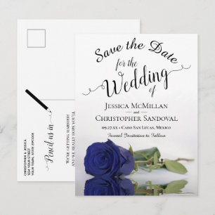 Cartão Postal De Anúncio Marinho Romântico Casamento Rosa Azul Salvar Data