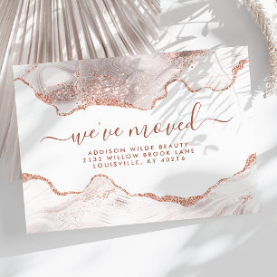 Cartão Postal De Anúncio Mármore Branco Chic Agata Dourado Rosa Brilho Muda