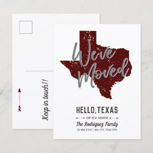 Cartão Postal De Anúncio Maroon Nós Mudamos - Texas