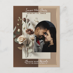 Cartão Postal De Anúncio Marrom Neutro Floral Mocha Café Au Lait Salve Data