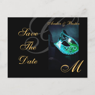 Cartão Postal De Anúncio Máscara de Mascarada Venice Teal Save The Date Car