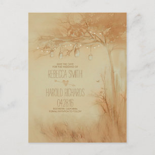 Cartão Postal De Anúncio Mason Jars String Lights Tree Rustic Salvar Data