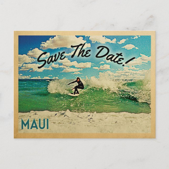 Cartão Postal De Anúncio Maui Salve A Data Do Surfe No Havaí (Frente)
