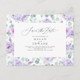 Cartão Postal De Anúncio Mauve Dusty Purple Floral Guarde A Data