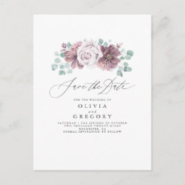 Cartão Postal De Anúncio Mauve Floral Salvar A Data