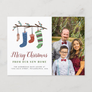Cartão Postal De Anúncio Meias Feliz Natal Nova Casa Família Mudança