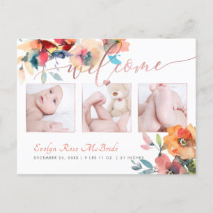 Cartão Postal De Anúncio Menina Bebê Aquarela Floral PixDezines