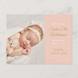 Cartão Postal De Anúncio Menina Bebê Dourado Script Foto Elegante Nasciment
