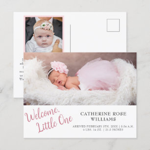 Cartão Postal De Anúncio Menina Bebê Menina Nascimento Moderno Rosa Escrito