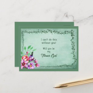 Cartão Postal De Anúncio Menina das Flores de Folhas Verdes e Buquê Floral