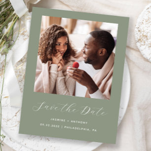 Cartão Postal De Anúncio Mensagem de Script de Foto Mínima Verde Salvar a D