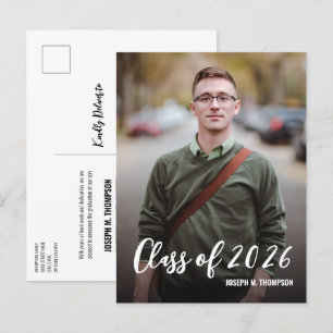 Cartão Postal De Anúncio Mensagem personalizada de foto do Formando masculi