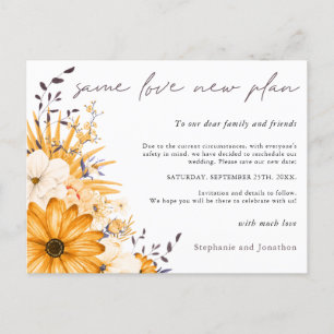 Cartão Postal De Anúncio Mesmo Amor Novo Plano Data Amarelo Cinza Floral Ca