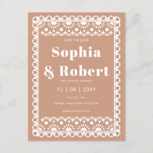 Cartão Postal De Anúncio Mexicano Fiesta Barro Papel Picado Salve a Data