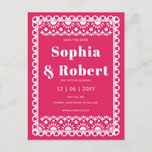 Cartão Postal De Anúncio Mexicano Fiesta Pink Papel Picado Salvar Data