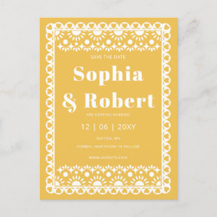 Cartão Postal De Anúncio Mexicano Fiesta Yellow Papel Picado Salvar Data