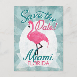 Cartão Postal De Anúncio Miami Salve A Data Do Flamingo Rosa
