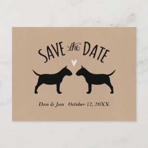 Cartão Postal De Anúncio Miniatura Bull Terriers Casamento Salve a Data
