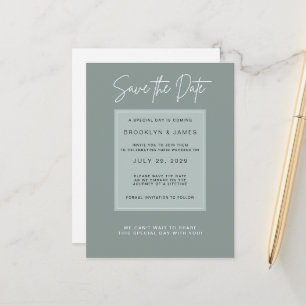 Cartão Postal De Anúncio Minimal Sage Save The Date