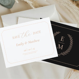 Cartão Postal De Anúncio Minimalist Black And Blush Wedding Save The Date