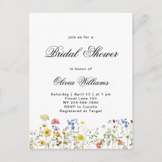 Cartão Postal De Anúncio Minimalist Wildflower Bridal Shower