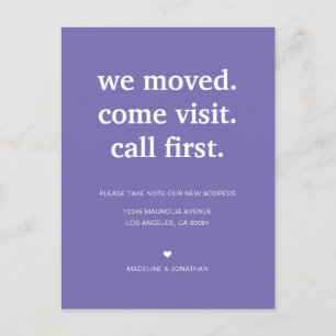 Cartão Postal De Anúncio Minimalista Moderno Roxo Mudamos Mudança