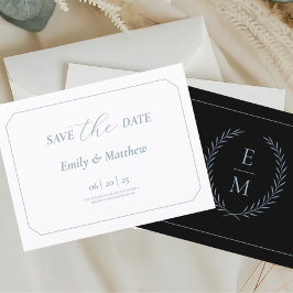 Cartão Postal De Anúncio Minimalista Preto Com Azul Casamento Salve A Data