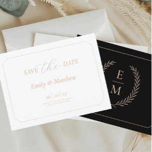 Cartão Postal De Anúncio Minimalista Preto e Bege Save The Date Casamento