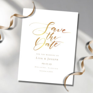 Cartão Postal De Anúncio Minimalista Salve o Dia em Script Dourado