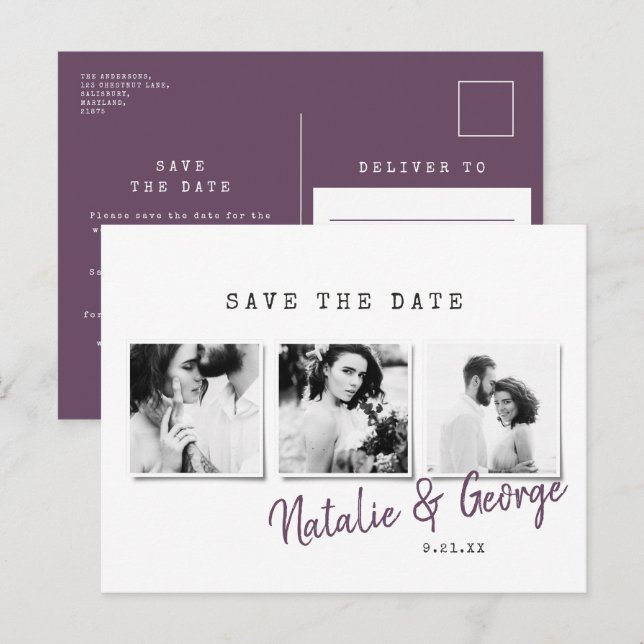 Cartão Postal De Anúncio Mínimo de casamento com fotos na moda (Frente/Verso)