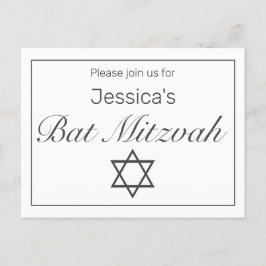Cartão Postal De Anúncio Mínimo Moderno Bat Negro Branco Mitzvah