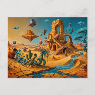 Cartão Postal De Anúncio Miragem do Deserto Ocre Laranja Azul Turquesa
