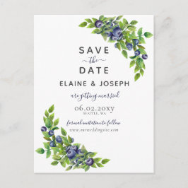 Cartão Postal De Anúncio mirtilos aquarela azul botânico casamento